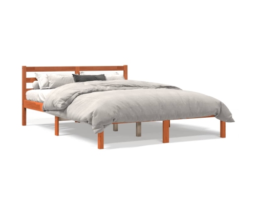 Cama sin colchón madera maciza de pino marrón cera 140x190 cm