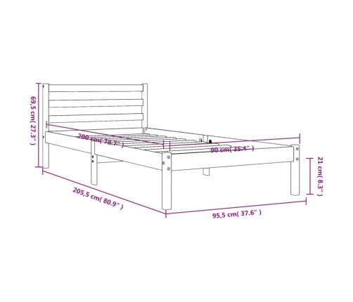 Estructura de cama sin colchón madera de pino marrón 90x200 cm