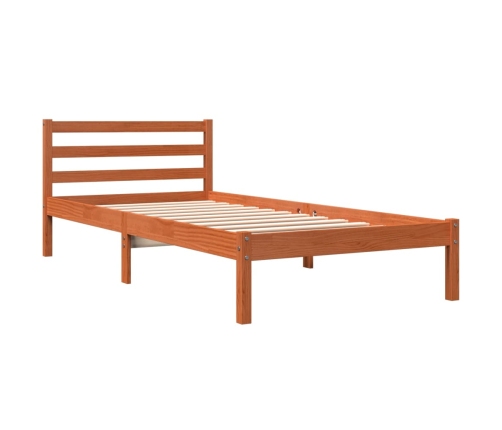 Cama sin colchón madera maciza de pino marrón cera 100x200 cm