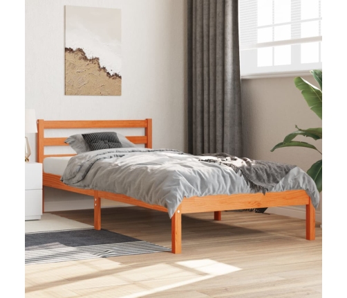 Cama sin colchón madera maciza de pino marrón cera 100x200 cm