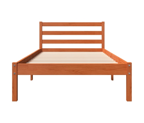 Cama sin colchón madera maciza de pino marrón cera 100x200 cm