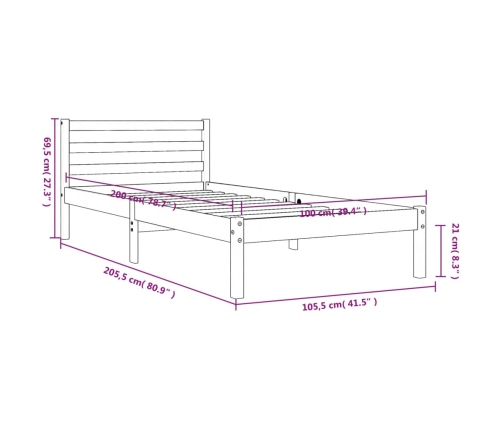 Cama sin colchón madera maciza de pino marrón cera 100x200 cm