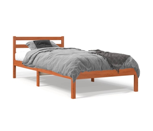 Cama sin colchón madera maciza de pino marrón cera 100x200 cm