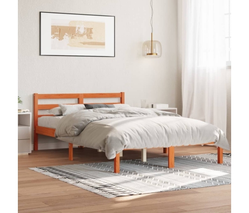 Cama sin colchón madera maciza de pino marrón cera 120x200 cm