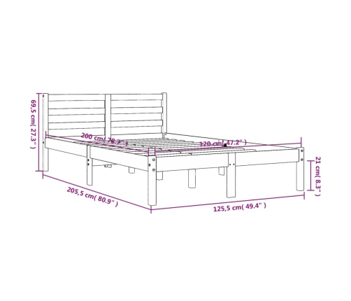 Cama sin colchón madera maciza de pino marrón cera 120x200 cm