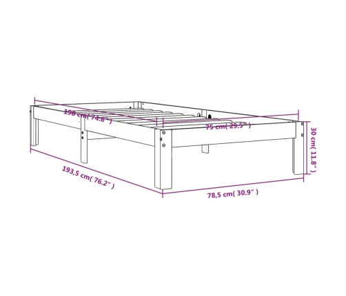 Estructura de cama sin colchón madera maciza marrón 75x190 cm