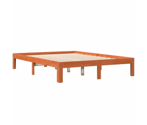 Cama sin colchón madera maciza de pino marrón cera 140x190 cm