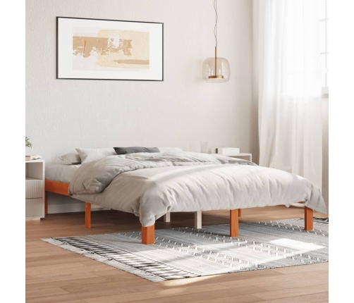 Cama sin colchón madera maciza de pino marrón cera 140x190 cm