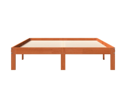 Cama sin colchón madera maciza de pino marrón cera 140x190 cm