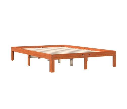 Cama sin colchón madera maciza de pino marrón cera 140x190 cm