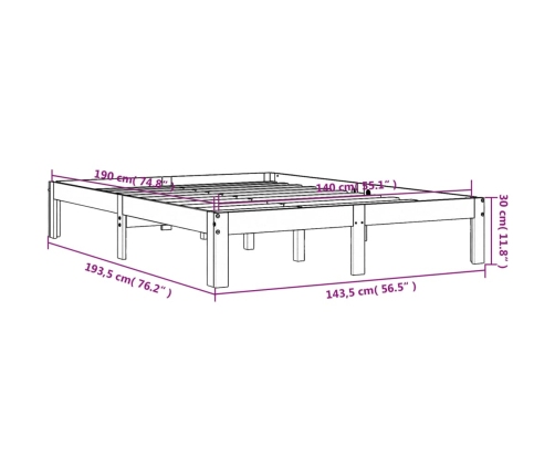 Cama sin colchón madera maciza de pino marrón cera 140x190 cm