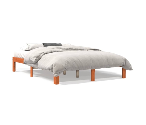 Cama sin colchón madera maciza de pino marrón cera 140x190 cm