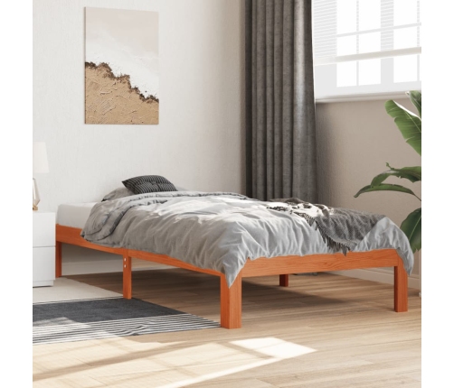 Cama sin colchón madera maciza de pino marrón cera 100x200 cm