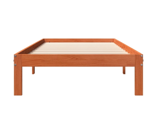 Cama sin colchón madera maciza de pino marrón cera 100x200 cm