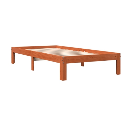 Cama sin colchón madera maciza de pino marrón cera 100x200 cm