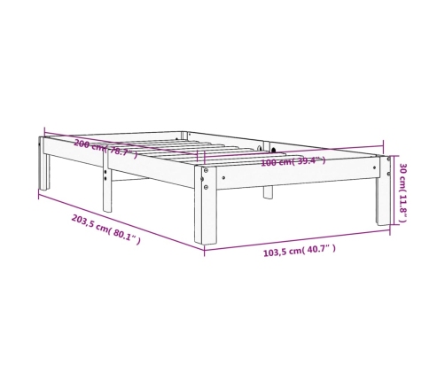 Cama sin colchón madera maciza de pino marrón cera 100x200 cm