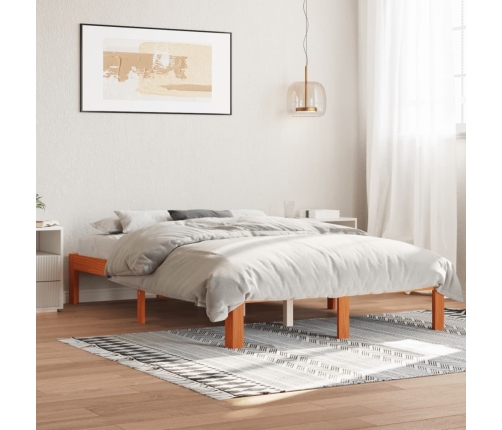 Cama sin colchón madera maciza de pino marrón cera 140x200 cm