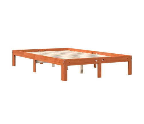 Cama sin colchón madera maciza de pino marrón cera 140x200 cm