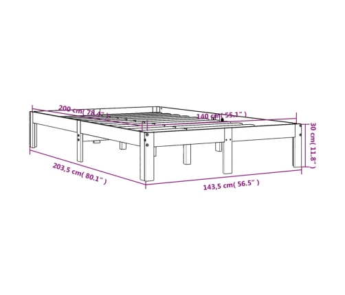 Cama sin colchón madera maciza de pino marrón cera 140x200 cm