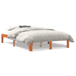 Cama sin colchón madera maciza de pino marrón cera 140x200 cm
