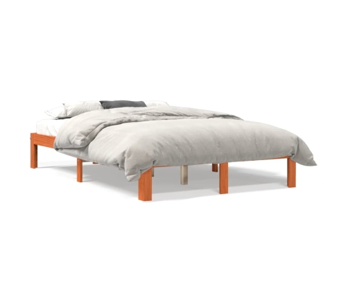 Cama sin colchón madera maciza de pino marrón cera 140x200 cm