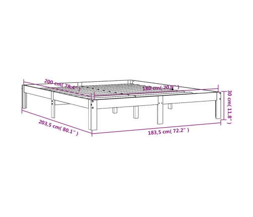 Cama sin colchón madera maciza de pino marrón cera 180x200 cm