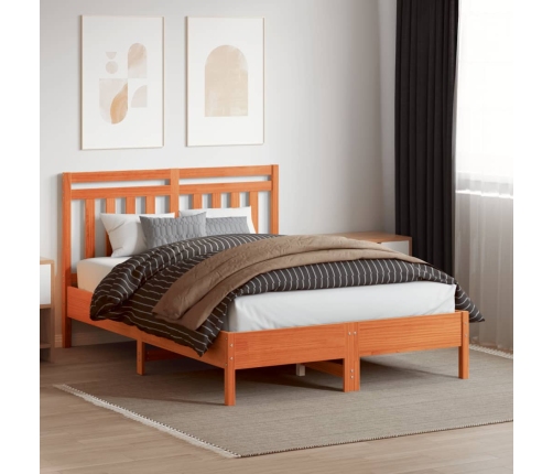 Cabecero de cama madera maciza de pino marrón cera 135 cm