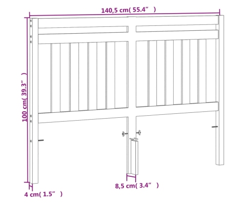 Cabecero de cama madera maciza de pino marrón cera 135 cm