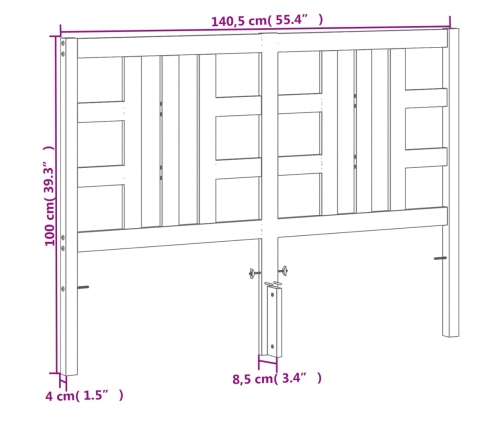 Cabecero de cama madera maciza de pino marrón cera 135 cm