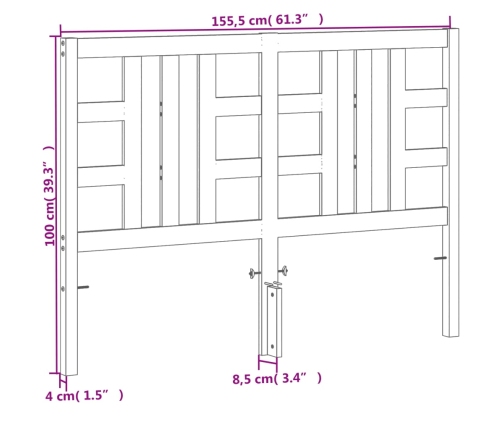 Cabecero de cama madera maciza de pino marrón cera 150 cm