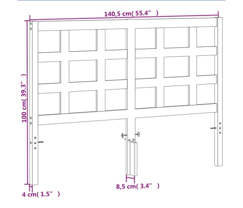 Cabecero de cama madera maciza de pino marrón cera 135 cm