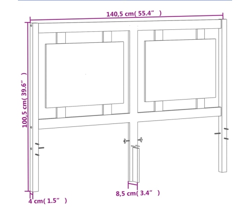 Cabecero de cama madera maciza de pino marrón cera 135 cm