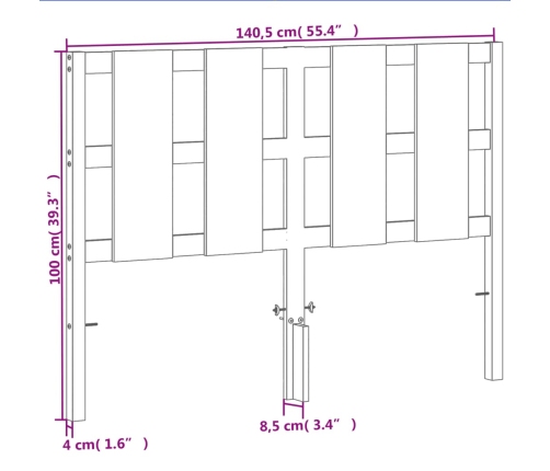 Cabecero de cama madera maciza de pino marrón cera 135 cm