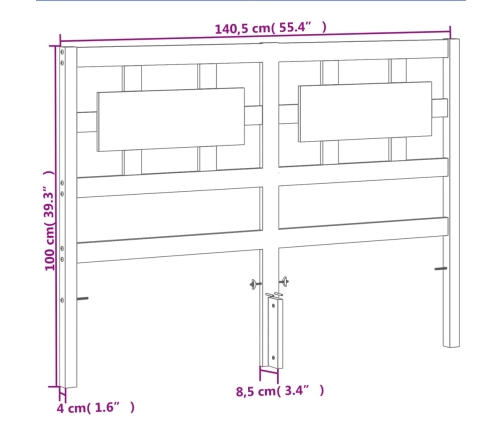 Cabecero de cama madera maciza de pino marrón cera 135 cm