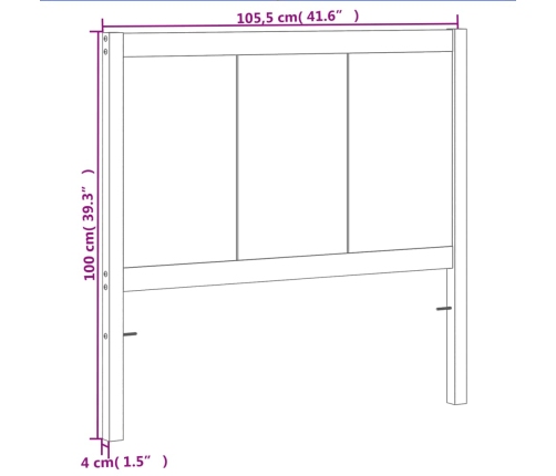 Cabecero de cama madera maciza de pino marrón cera 100 cm