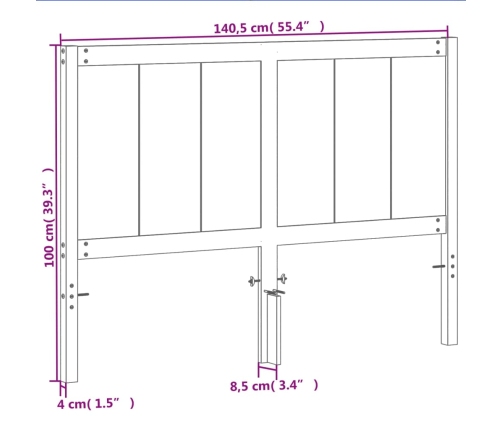 Cabecero de cama madera maciza de pino marrón cera 135 cm