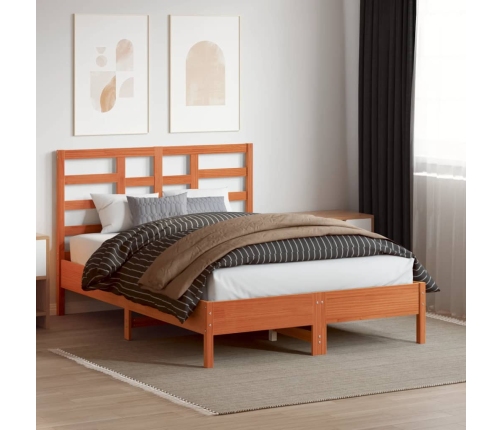 Cabecero de cama madera maciza de pino marrón cera 135 cm