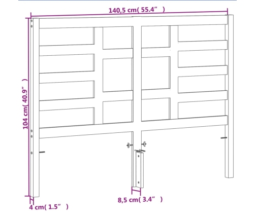 Cabecero de cama madera maciza de pino marrón cera 135 cm