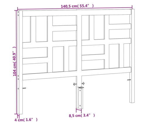 Cabecero de cama madera maciza de pino marrón cera 135 cm