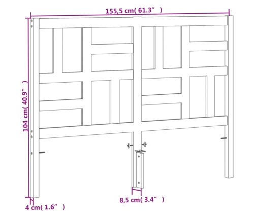 Cabecero de cama madera maciza de pino marrón cera 150 cm