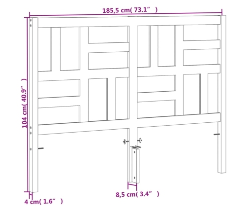 Cabecero de cama madera maciza de pino marrón cera 180 cm