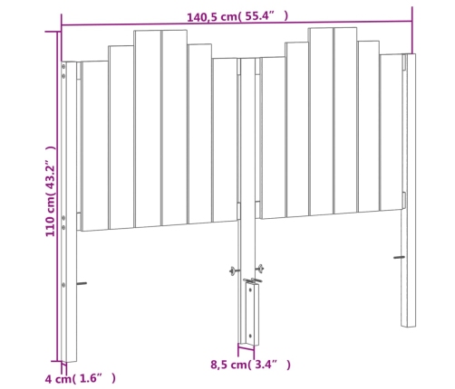 Cabecero de cama madera maciza de pino marrón cera 135 cm