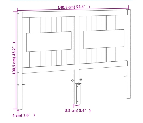 Cabecero de cama madera maciza de pino marrón cera 135 cm