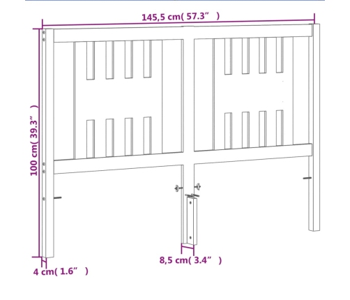 Cabecero de cama madera maciza de pino marrón cera 140 cm