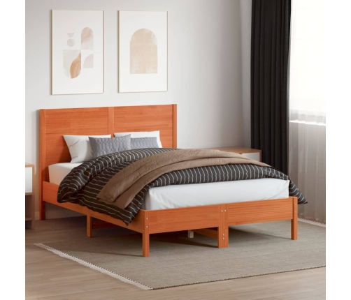 Cabecero de cama madera maciza de pino marrón cera 135 cm