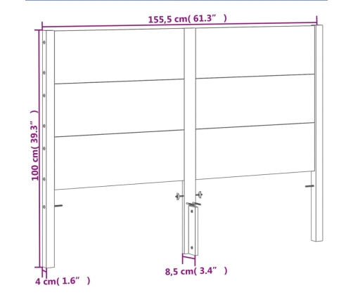 Cabecero de cama madera maciza de pino marrón cera 150 cm