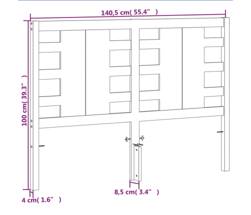 Cabecero de cama madera maciza de pino marrón cera 135 cm