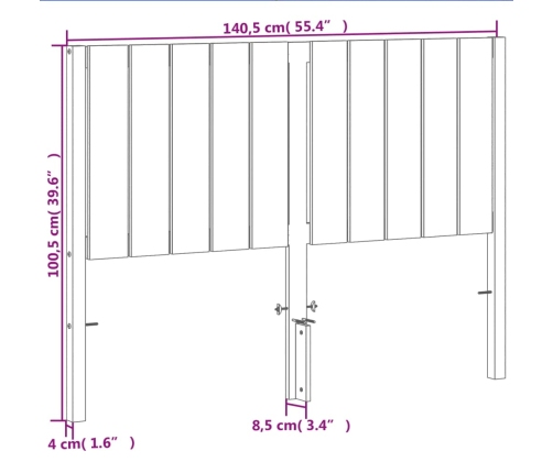 Cabecero de cama madera maciza de pino marrón cera 135 cm