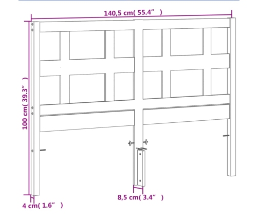 Cabecero de cama madera maciza de pino marrón cera 135 cm