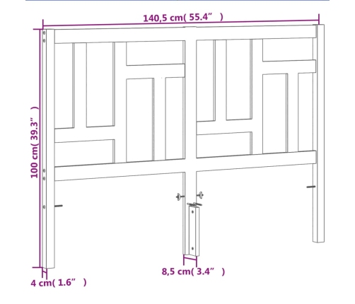 Cabecero de cama madera maciza de pino marrón cera 135 cm